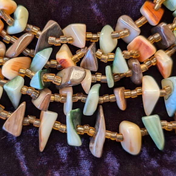 Vintage Multi-strand Shell & Glass Bead Necklace, Made in Japan - Southwest Hues - Picture 4 of 16